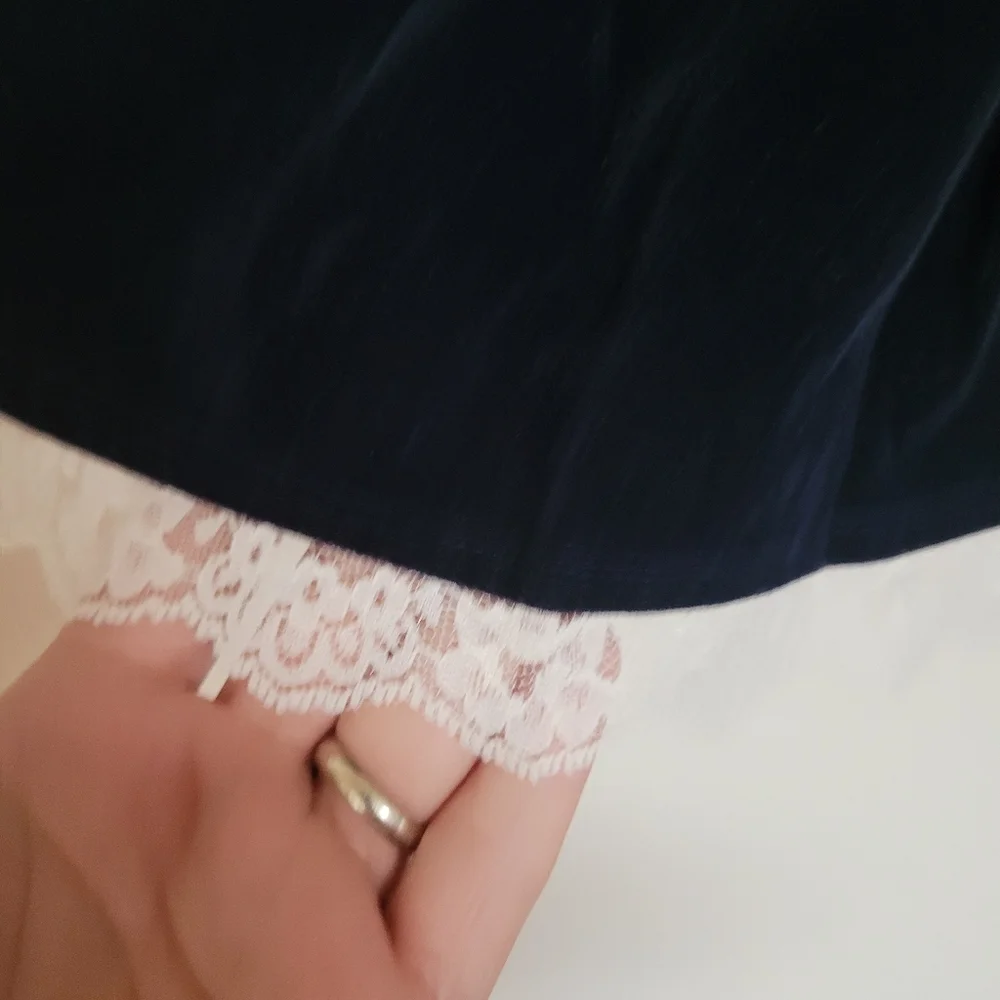 Vintage Jenny Annie Dots Navy Velvet Baby Dress with White Accents
